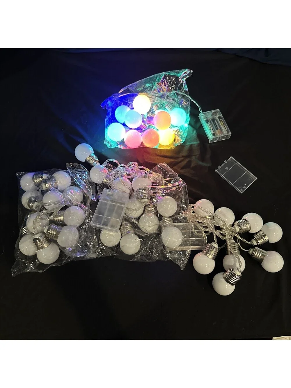 Four Sets Of Colorful Light Bulb String Lights Battery Powered